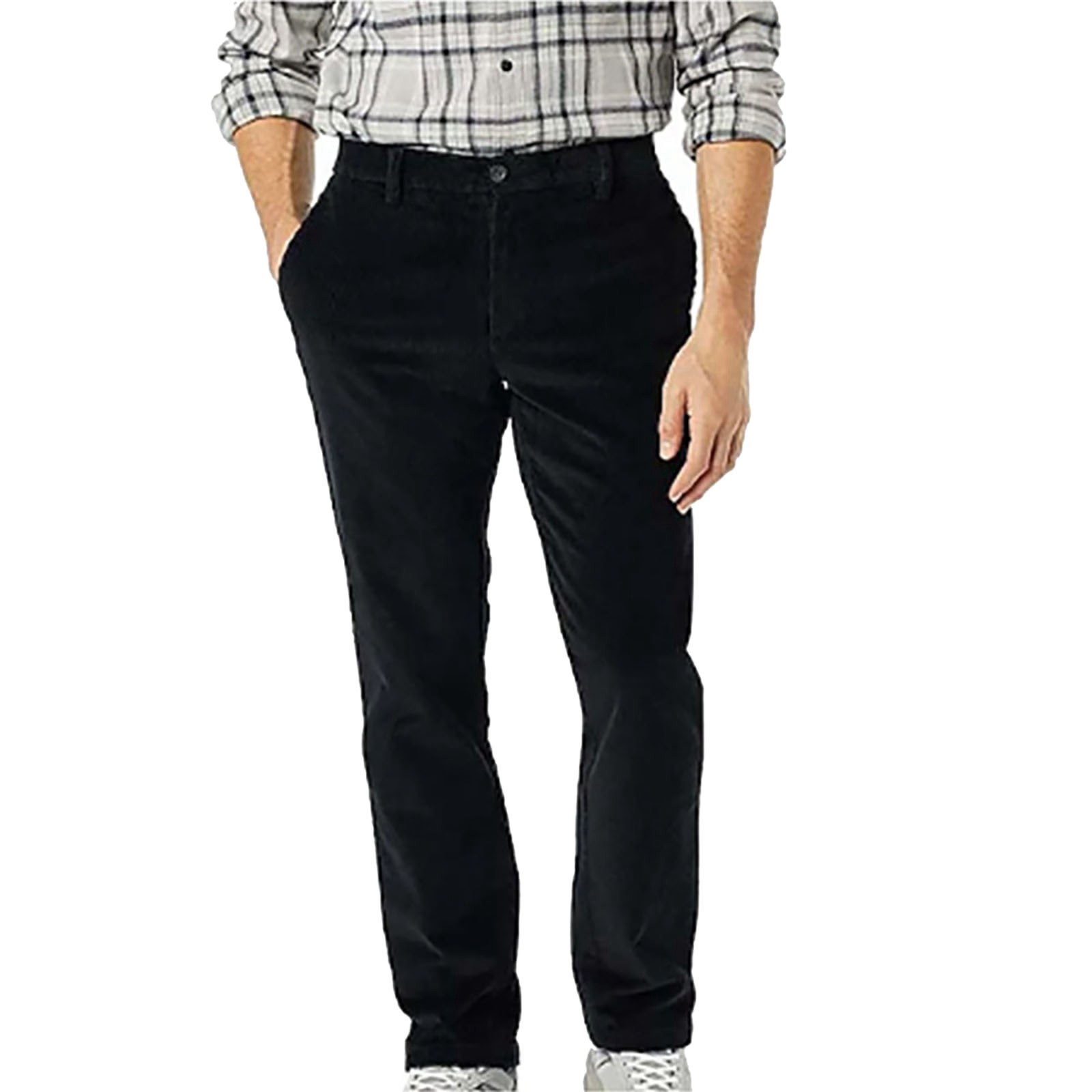 thumbnail image 2 of Pantalones casuales de pana de color liso para hombre: cintura elástica, pierna cónica, tejido cálido para la moda otoño/invierno, 2 of 7